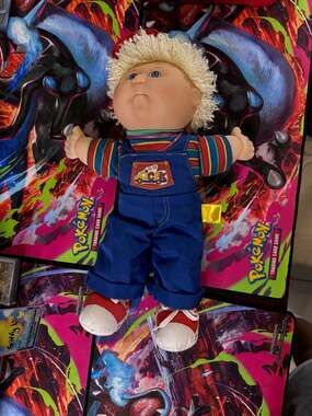 1993 Cabbage Patch Kids Ruff 'n Tuff Boy Doll Blonde Hair Blue Eyes in Overalls